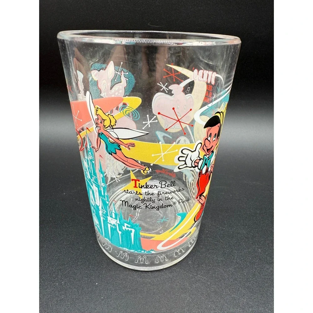 Disney Vintage 100 yr Glass Tumbler Dumbo Pinocchio Bambi Tinkerbell Collectible